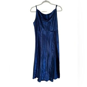 Satin Cowl Neck Maxi Slip Dress — Navy Blue